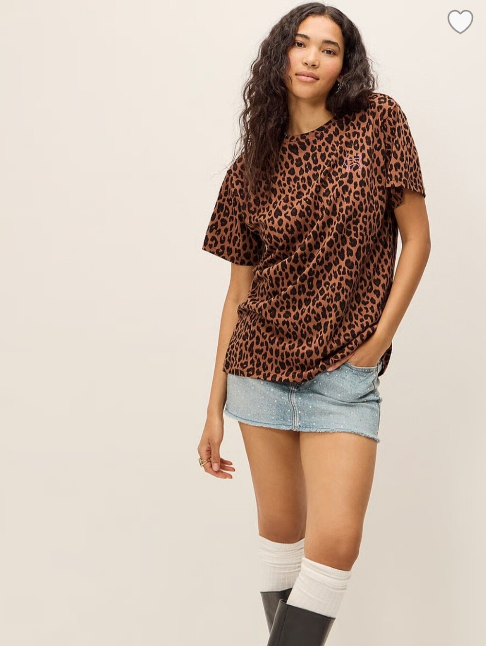 VS PINK All Day Cotton Foldover Capris & Campus Tee in Leopard Size Med / Large - Picture 5 of 8